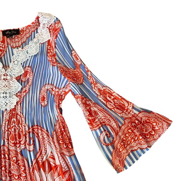 Melissa Paige Petite Boho Accordion Pleated Paisley Striped Top PM - Picture 5 of 6